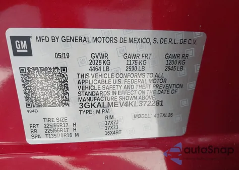 2019 GMC Terrain Sle from USA, damaged, VIN 3GKALMEV4KL372281